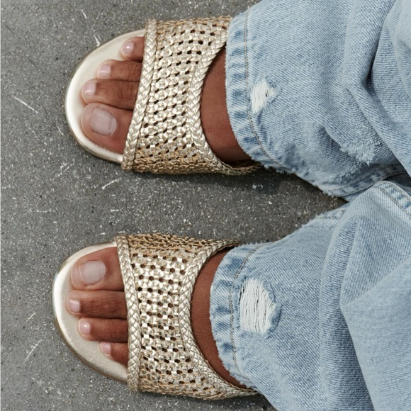 ZARA braided metalic flat sandals size 10 (41) - Picture 3 of 5